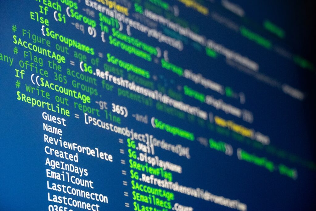 구글 서치콘솔 등록 - Computer code is displayed on a screen.